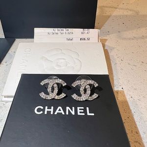 CHANEL Metal Strauss Rhinestone CC Studs Authentic